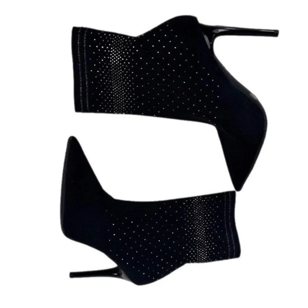 Jessica Simpson Lytona Booties Womens 9 Black Rhinestone Stiletto Sock Boots